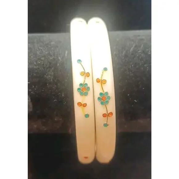 Celluloid Dangle Bracelet Bangle Flowers Colorful Handmade Design Lot Of 2 - Picture 3 of 7